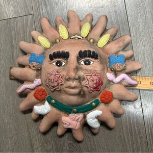 Hand painted terracotta folk art sun god Face Wall Art Garden Decor